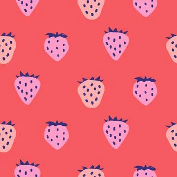 Modern fruit pink color theme pattern of strawberries. Berry coral red back.. Stock Illustration