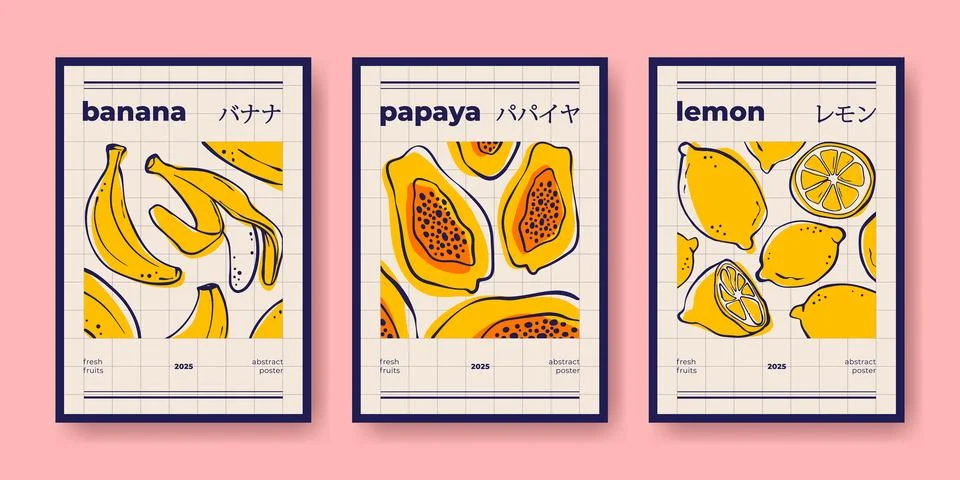 Modern fruit poster collection Stock Illustration