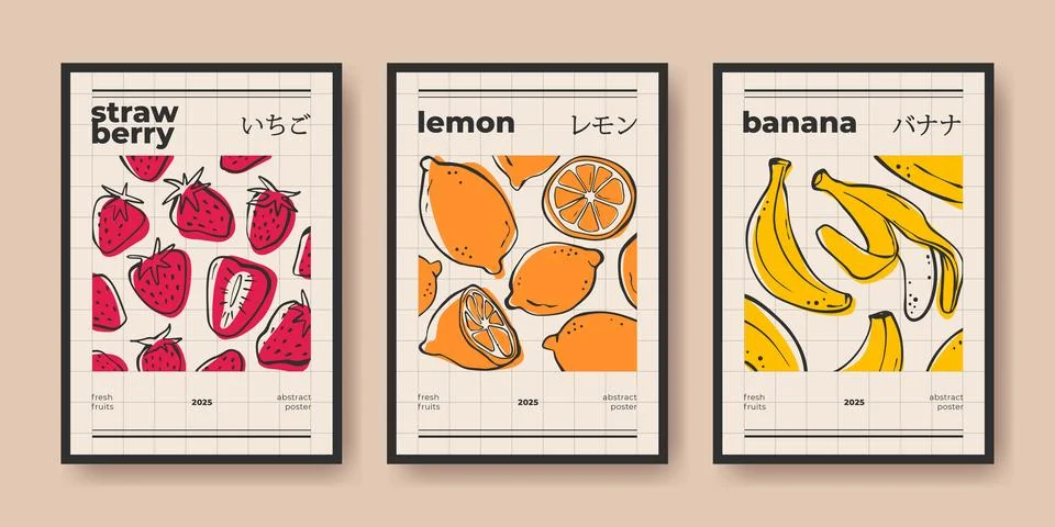 Modern fruit poster collection Stock Illustration