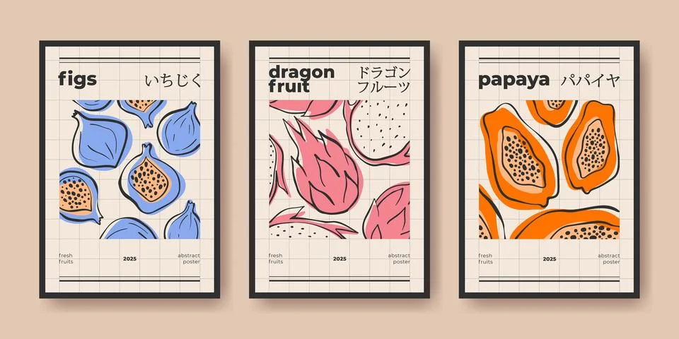 Modern fruit poster collection Stock Illustration