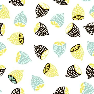 Modern fruit seamless pattern. Background with lemons. Great for kids fabri.. Stock Illustration