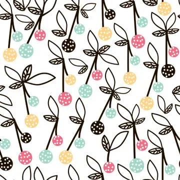 Modern fruit seamless pattern. Background with cherry. Great for kids fabri.. Stock Illustration