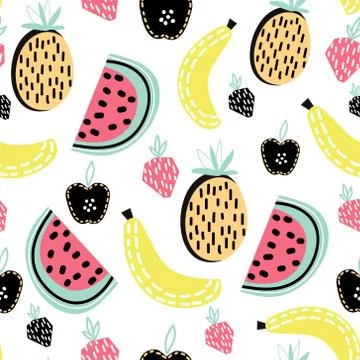Modern fruit seamless pattern. Great for kids fabric, textile, etc. Vector .. Stock Illustration