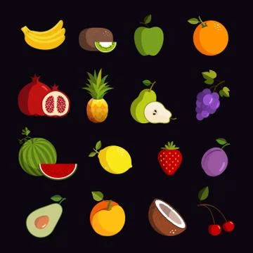 Modern fruit vector icon set Stock Illustration