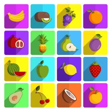 Modern fruit vector icon set Stock Illustration