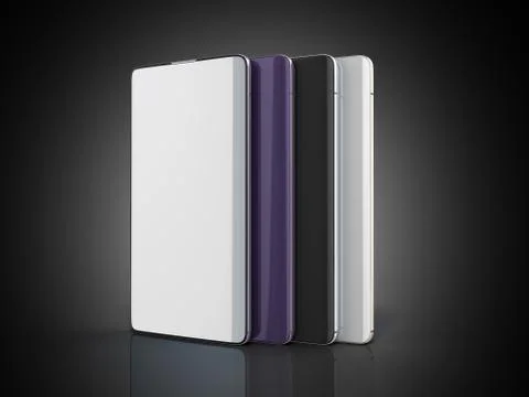 Modern full screen smart phones random color 3d render on bleck Stock Illustration