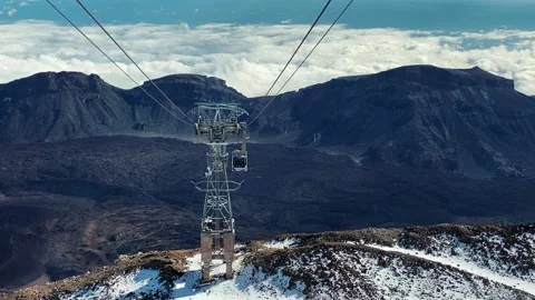 Modern funicular runs on cable car and runs along one of many pillars. In Stock Footage 156792253