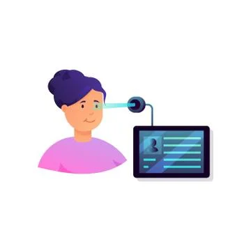 Modern futuristic camera analyze eye iris obtain personal Stock Illustration
