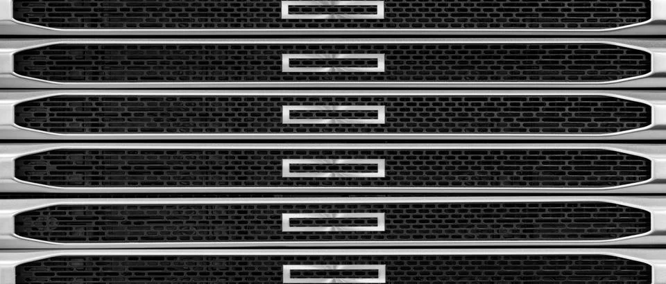 Modern Futuristic Computer Server Rack as Communication Technology Concept Ba Stock Photos