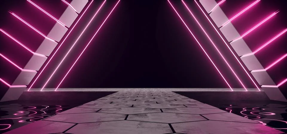 Modern Futuristic Dark Empty Alien Ship Concrete Room With Water Inside And H Stock Illustration