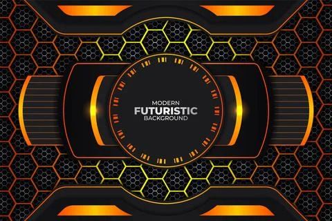 Modern Futuristic with Hexagon Pattern Background Dark and Glow Orange Illustrazione stock