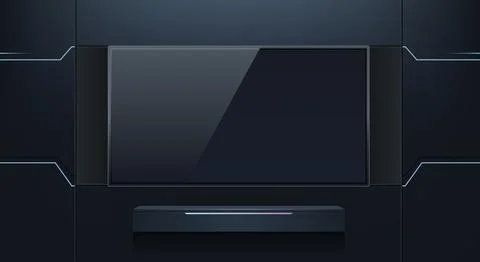 Modern futuristic sci fi background with blank TV display screen and soundb.. 库存插图