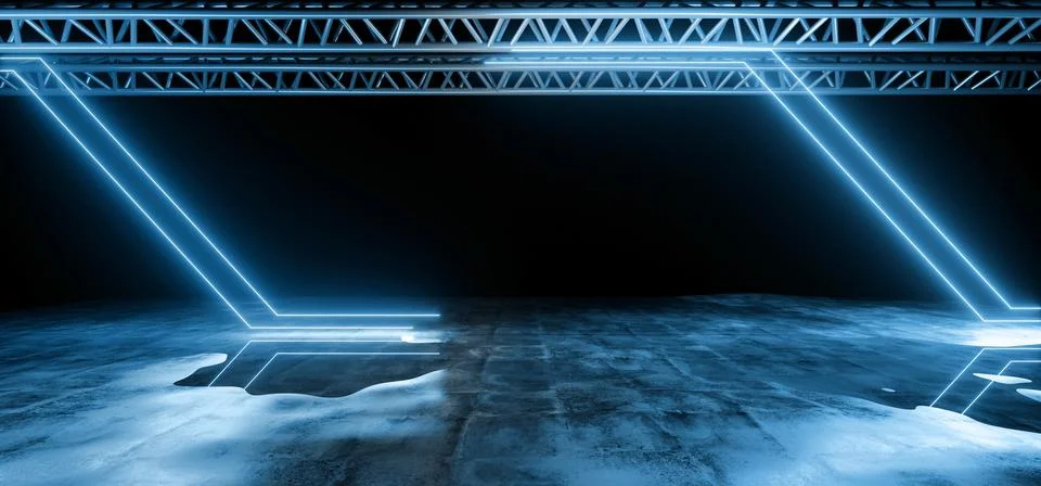 Modern Futuristic Sci Fi Empty Dark Grunge Concrete Wet Room With Stage Metal Stock Illustration