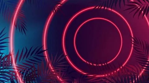 Modern futuristic Sci-Fi red neon lights, bright rays forming a circle on a b Stock Illustration