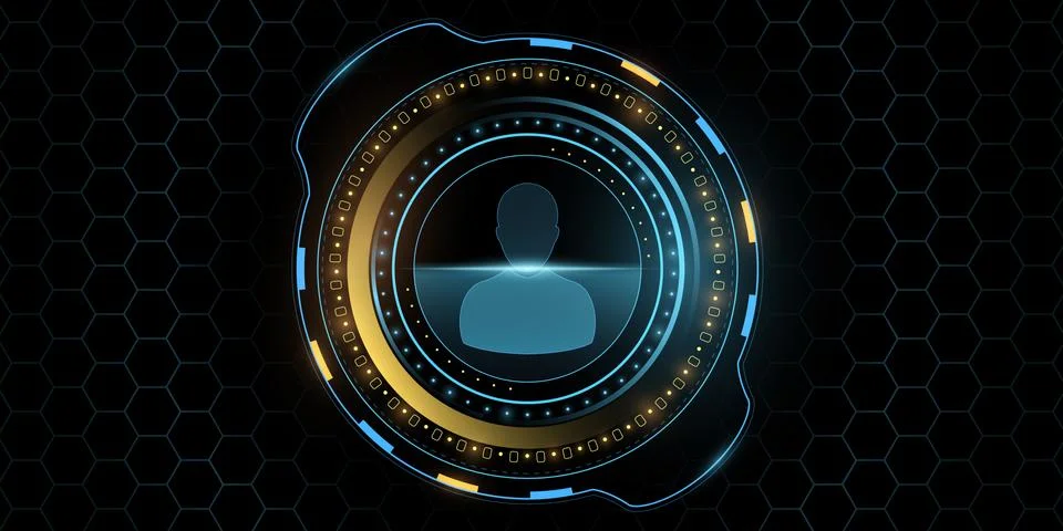 Modern futuristic user interface. Scanning human data. Glowing yellow and blu Stockillustratie