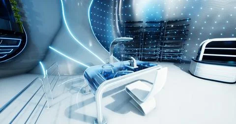 Modern futuristic workspace design with advanced technology elements Stock Illustration