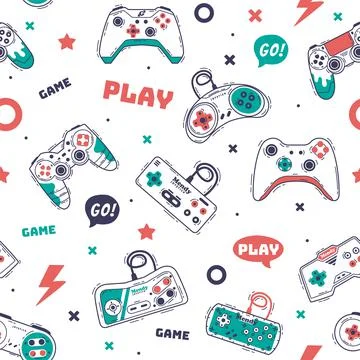 Modern Game Console Controllers Seamless Pattern, Video Game Players Accessory Stockillustratie
