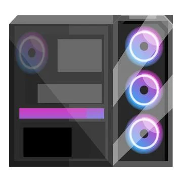 Modern gaming computer case with neon lights and glass side panel Stock Illustration