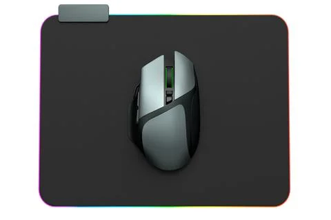 Modern gaming computer mouse on professional pad on white background Stock Illustration