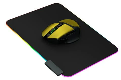 Modern gaming computer mouse on professional pad on white background 스톡 일러스트