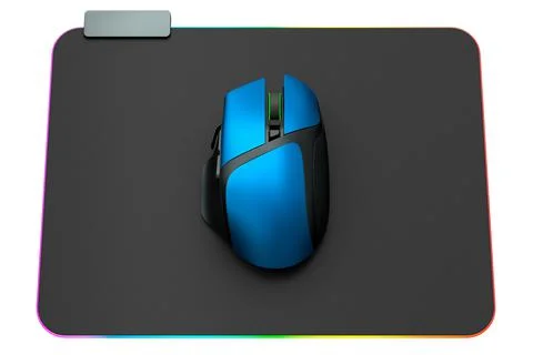 Modern gaming computer mouse on professional pad on white background Stock Illustration