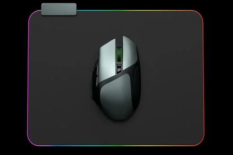 Modern gaming computer mouse on professional pad on black background Stock Illustration