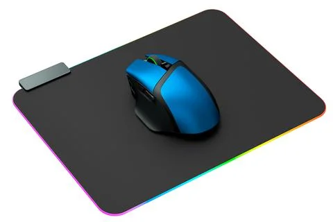 Modern gaming computer mouse on professional pad on white background Stock Illustration