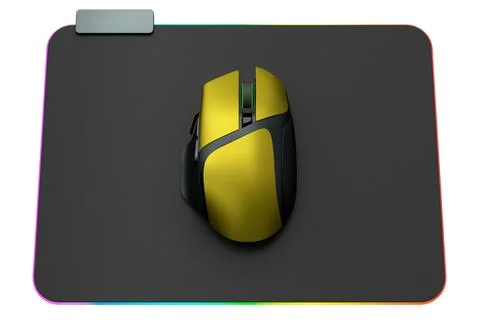 Modern gaming computer mouse on professional pad on white background Stock Illustration
