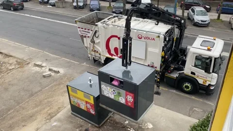 Modern garbage truck collecting waste Stock Video Pond5