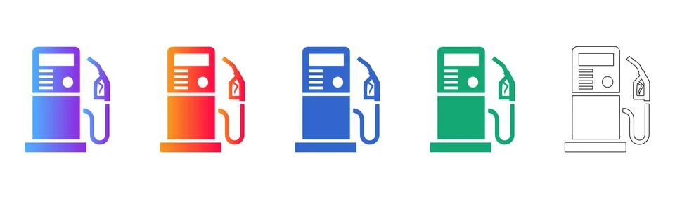 Modern Gas Station Pump Vector Icon Set Stock Illustration