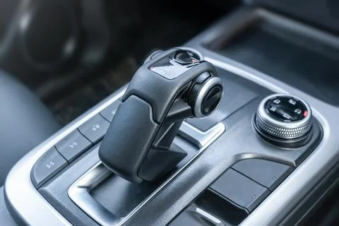 The Modern Gear Shift Control found in Contemporary Luxury Automobiles Stock Photos