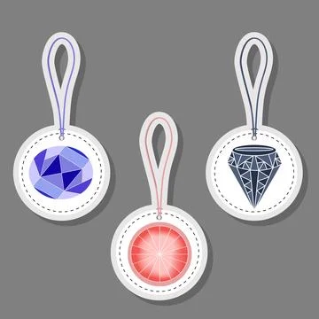 Modern gem emblem with bright precious jewel of different shapes Stock Illustration