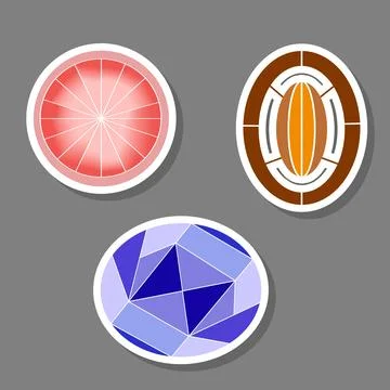 Modern gem emblem with bright precious jewel of different shapes Stock Illustration