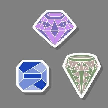 Modern gem emblem with bright precious jewel of different shapes Stock Illustration