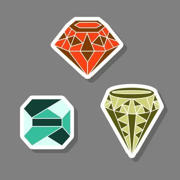 Modern gem emblem with bright precious jewel of different shapes Stock Illustration