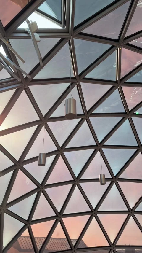 Modern Geodesic Dome Interior With Lounge Seating and Sunset Views in Leipzig Stock Footage 342472048