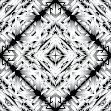Modern geometric 3d surface vector seamless pattern. Black and white striped Stock Illustration