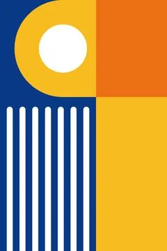 Modern Geometric Abstract Composition with Color Blocks, Circles, Arches an.. Stock Illustration