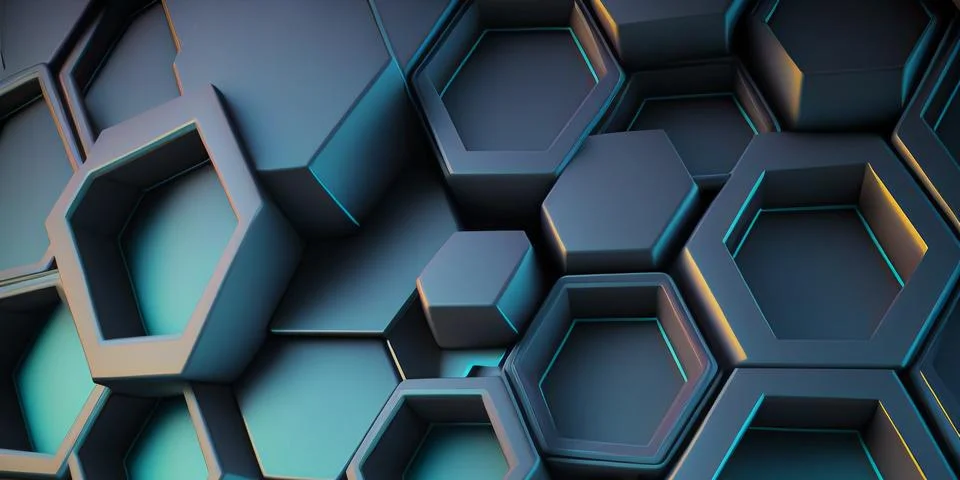 Modern geometric background with 3d hexagons and abstract shapes Stock Illustration