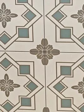 Modern Geometric Cement Tile Pattern with Floral and Diamond Motif Stock-Fotos