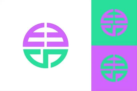 Modern Geometric Circle Logo Design Purple Green Color Variations Illustrazione stock