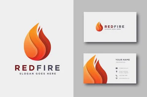 Modern geometric fire flame logo icon vector and business card template Stock Illustration