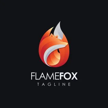 Modern geometric Flame Fire Red Fox logo icon vector on black background Stock Illustration