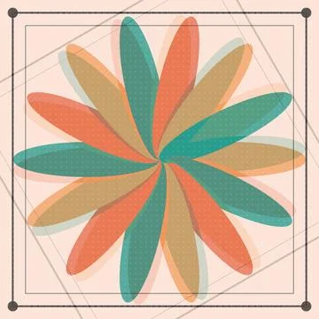 Modern geometric floral pattern with teal orange and beige petals on neutra.. イラスト素材