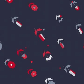 Modern Geometric Floral Seamless Pattern with Stylized Red and Grey Flowers Illustrazione stock