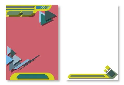 Modern geometric flyer design features a pink background, triangle shapes, an Stock Illustration