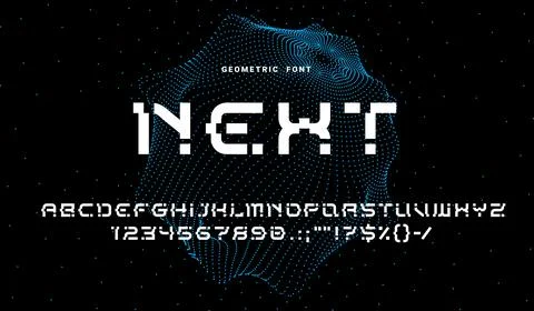 Modern geometric font, abstract tech ABC type Illustration