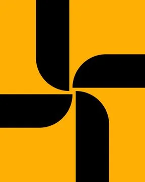 Modern geometric logo design with bold black shapes on bright yellow transp.. Stock Illustration