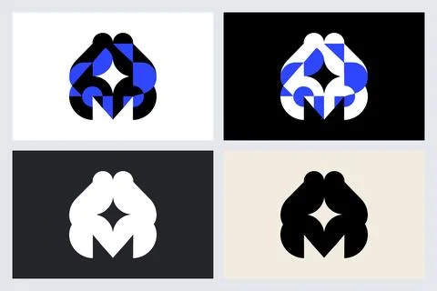 Modern Geometric M Letter Logo Design Concept Stock Illustration