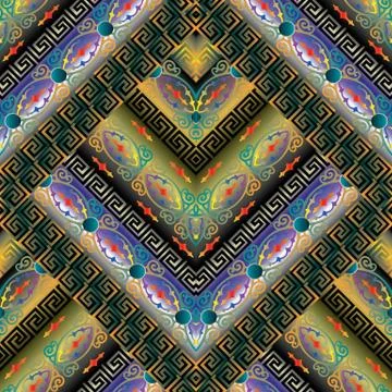 Modern geometric meander seamless pattern. Abstract colorful vector backgroun Illustrazione stock